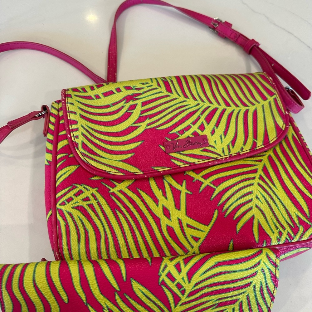 Vera Bradley Pink and Yellow Leaf Pattern Bag